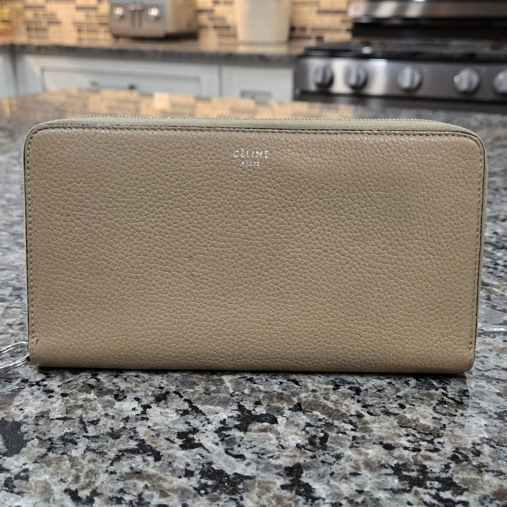 Celine Beige Leather Zip Wallet